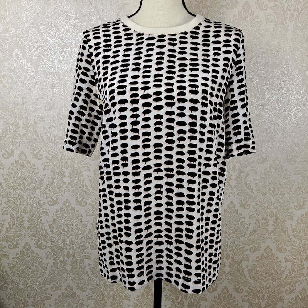Stella McCartney Size 36 (US Med) 100% Silk T-shirt Cream w/Black, Pink Pattern